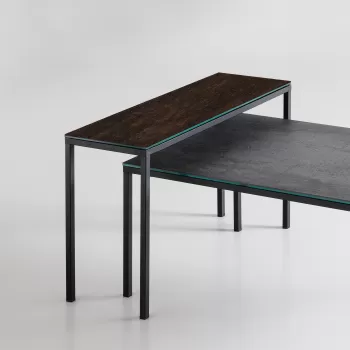 Masuta Dexo Dado 80x30cm h43cm baza metal negru blat ceramic Vulcano Moka imagine