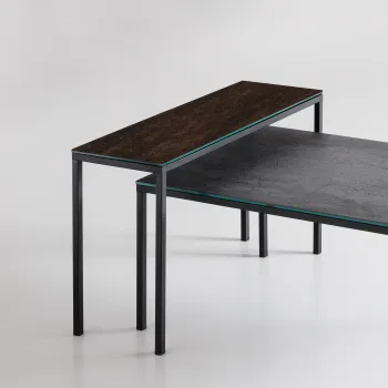 Masuta Dexo Dado 80x30cm h43cm baza metal negru blat ceramic Vulcano Moka imagine