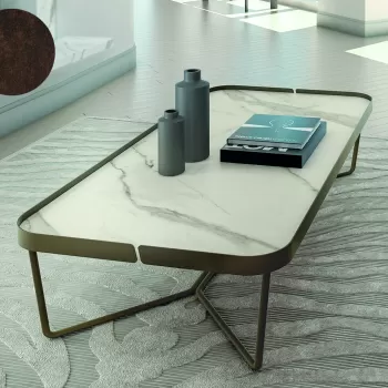 Masuta Dexo Trino 100x60cm h 35cm baza metalica bronz blat ceramic Vulcano Moka imagine