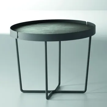 Masuta Dexo Trino diametru 60cm h 45cm baza metalica negru blat ceramic Vulcano Nero imagine