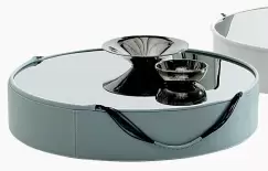 Masuta Gamma Dandy T08 cu top sticla baza imbracata in piele cat E d101cm h25cm Made in Italy imagine