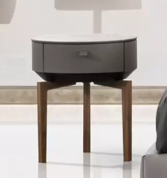 Noptiera Gamma Dandy K009-A top Terra Ceramic piele Club C045 picioare lemn Noce Canaletto HandMade in Italy imagine