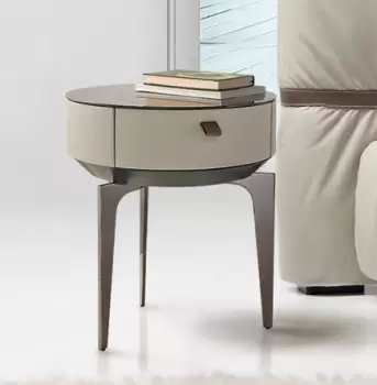 Noptiera Gamma Dandy K009-D top sticla Smoked piele Vintage H681 picioare metal Dark Chrome-Titanio HandMade in Italy imagine