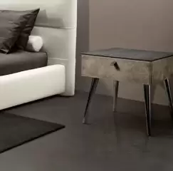 Noptiera Gamma K007-C top Antracite Ceramic piele Burt F613 picioare Cone Dark Chrome HandMade in Italy imagine