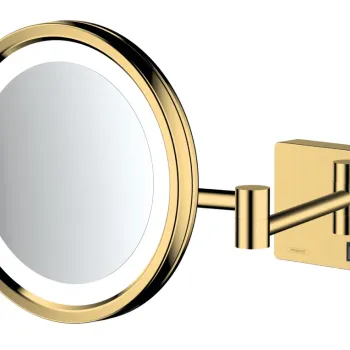 Oglinda cosmetica cu brat Hansgrohe Logis AddStoris x3 16cm iluminat LED gold optic lustruit imagine