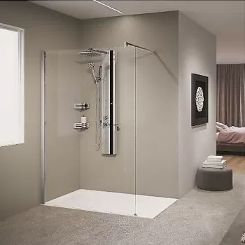 Panel dus cu hidromasaj Novellini Line 2 cu baterie termostatata si iluminare aluminiu argintiu si detalii negru mat imagine