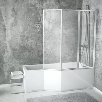 Paravan cada Besco Ambition Premium 3 trei elemente mobile 130x140cm sticla transparenta 4 mm profil crom imagine