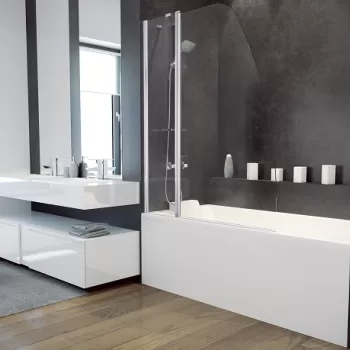 Paravan cada Besco Avis un element fix + un element mobil 120x140cm sticla transparenta 6mm profil crom imagine