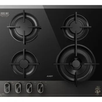 Plita gaz incorporabila Teka GBC 64-VGogh VBC BV  4 arzatoare  60 cm  arzator wok  gratare fonta  cristal gri inchis & negru  editie speciala Van Gogh imagine