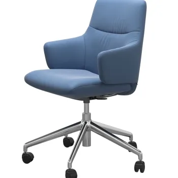 Scaun birou Stresless Mint v2 L Low cu brate baza crom tapiterie piele Batick Lazuli Blue imagine