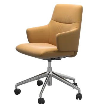 Scaun birou Stresless Mint v2 L Low cu brate baza crom tapiterie piele Paloma Honey imagine