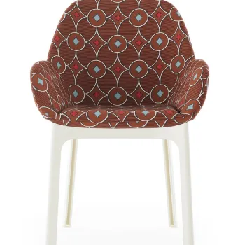 Scaun Kartell Clap design Patricia Urquiola baza alb tapiterie Rubelli Quatrefoil by Luke Edward Hall Brown imagine