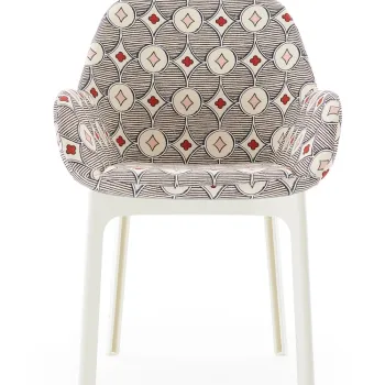 Scaun Kartell Clap design Patricia Urquiola baza alb tapiterie Rubelli Quatrefoil by Luke Edward Hall Cream imagine