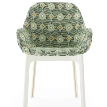 Scaun Kartell Clap design Patricia Urquiola baza alb tapiterie Rubelli Quatrefoil by Luke Edward Hall Pistachio imagine