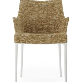 Scaun Kartell Eleganza Nia design Philippe Starck cadru alb tapiterie Melange Mustard imagine