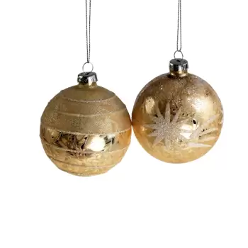 Set 2 decoratiuni brad Deko Senso Glimmer sticla 8cm alb - auriu imagine