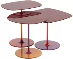 Set 3 masute Kartell Thierry design Piero Lissoni baza metal blat sticla burgundy imagine