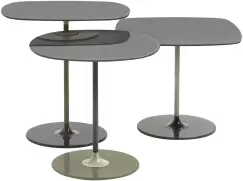 Set 3 masute Kartell Thierry design Piero Lissoni baza metal blat sticla gri imagine