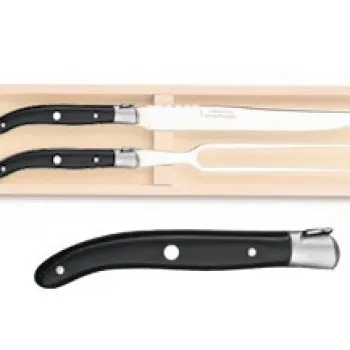 Set Claude Dozorme Laguiole 2P Carving cutit + furculita cu maner lemn abanos bolster inox 2 piese cutie lemn fag imagine