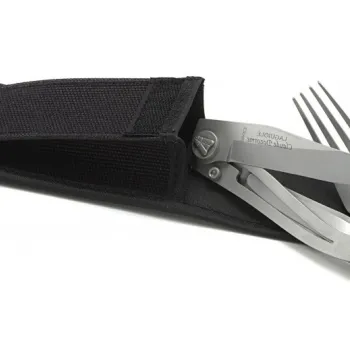 Set Claude Dozorme Laguiole Liner cutit + furculita pliabile 2 piese inox husa piele neagra imagine