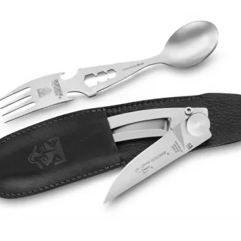 Set Claude Dozorme Thiers Liner cutit pliabil + Forkspinner 2 piese inox husa piele neagra imagine