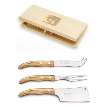 Set cutite branzeturi Claude Dozorme Berlingot maner din lemn maslin 3 piese cutie lemn fag imagine