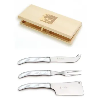 Set cutite branzeturi Claude Dozorme Berlingot maner rasina alb 3 piese cutie lemn fag imagine