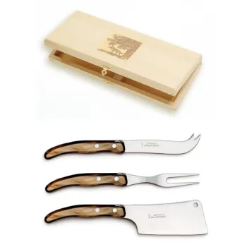 Set cutite branzeturi Claude Dozorme Berlingot maner rasina cappuccino 3 piese cutie lemn fag imagine