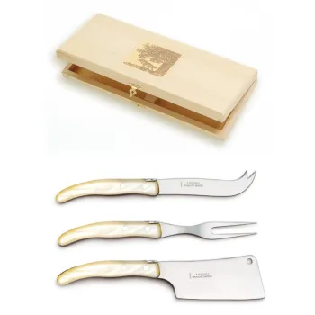 Set cutite branzeturi Claude Dozorme Berlingot maner rasina natur 3 piese cutie lemn fag imagine