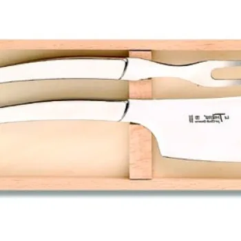 Set cutite branzeturi Claude Dozorme Le Thiers Cheese Service cu maner inox lucios 2 piese cutie lemn fag imagine