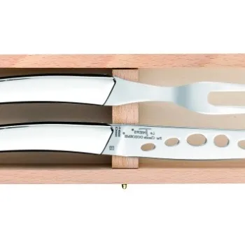 Set cutite branzeturi Claude Dozorme Le Thiers cu maner inox lucios 2 piese cutie lemn fag imagine