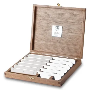 Set cutite friptura Claude Dozorme Beaumarly cu maner rasina crem 6 piese cutie lemn stejar imagine