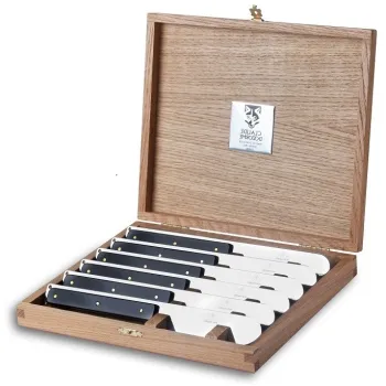 Set cutite friptura Claude Dozorme Beaumarly cu maner rasina negru 6 piese cutie lemn stejar imagine