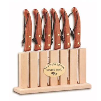 Set cutite friptura Claude Dozorme Grillade cu maner din lemn exotic 6 piese suport lemn imagine