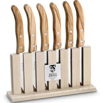 Set cutite friptura Claude Dozorme Grillade cu maner din lemn maslin 6 piese suport lemn imagine