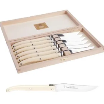 Set cutite friptura Claude Dozorme Laguiole cu maner crem 6 piese cutie lemn fag imagine