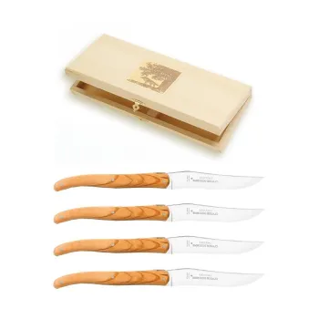 Set cutite friptura Claude Dozorme Laguiole cu maner din lemn maslin 4 piese cutie lemn fag imagine