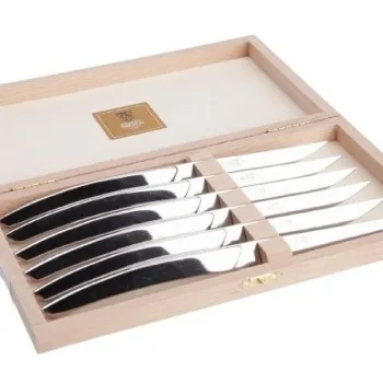 Set cutite friptura Claude Dozorme Laguiole cu maner inox lucios 6 piese cutie lemn fag imagine