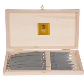 Set cutite friptura Claude Dozorme Laguiole cu maner inox mat 6 piese cutie lemn fag imagine