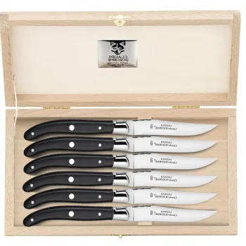 Set cutite friptura Claude Dozorme Laguiole cu maner lemn abanos 6 piese bolster otel cutie lemn fag imagine