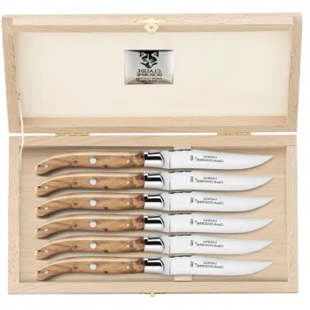 Set cutite friptura Claude Dozorme Laguiole cu maner lemn ienupar 6 piese bolster otel cutie lemn fag imagine