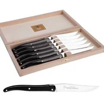 Set cutite friptura Claude Dozorme Laguiole cu maner negru 6 piese cutie lemn fag imagine