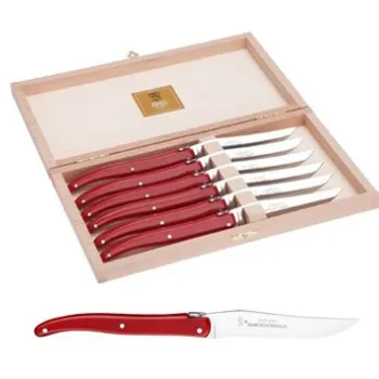 Set cutite friptura Claude Dozorme Laguiole cu maner rosu 6 piese cutie lemn fag imagine