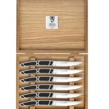 Set cutite friptura Claude Dozorme Le Thiers Galuchat maner negru Sharckskin 6 piese cutie lemn stejar imagine