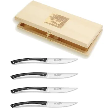 Set cutite friptura Claude Dozorme Thiers Liner cu maner negru 4 piese cutie lemn fag imagine