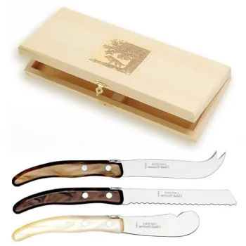 Set cutite mic dejun Claude Dozorme Berlingot 3P maner rasina mix gri - maro 3 piese cutie lemn fag imagine