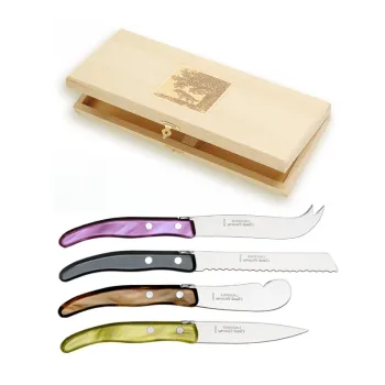 Set cutite mic dejun Claude Dozorme Berlingot 4P  maner rasina gri-mov  4 piese  cutie lemn imagine