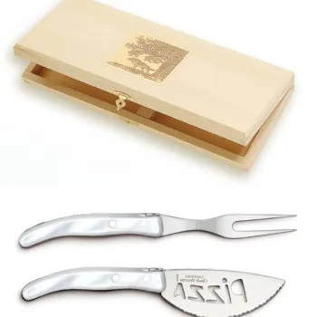 Set cutite pizza Claude Dozorme Berlingot maner rasina alb 2 piese cutie lemn fag imagine