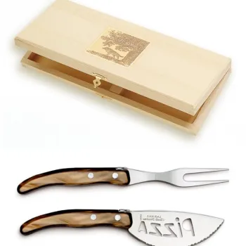 Set cutite pizza Claude Dozorme Berlingot maner rasina cappuccino 2 piese cutie lemn fag imagine