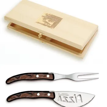 Set cutite pizza Claude Dozorme Berlingot maner rasina maro 2 piese cutie lemn fag imagine